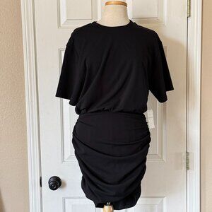Abercrombie & Fitch Ruched Knit Short Sleeve Mini Dress Black Medium NWT